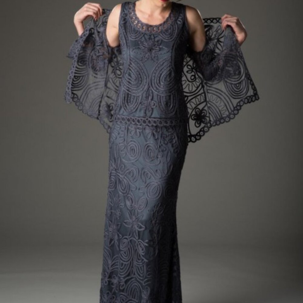 Soulmates 1506  Sleeveless Soutache Lace Formal 3 PC Set Dress Navy color